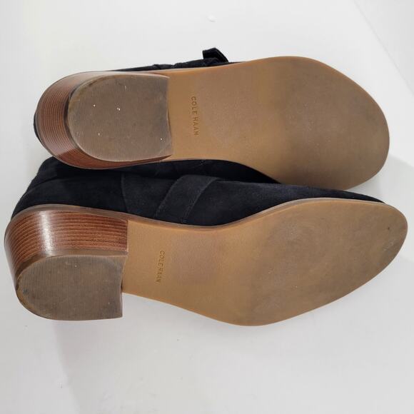 Cole Haan Suede Ankle Boots Womens 8 1/2 B Black Gold buckle Bootie BOHO Western - Picture 10 of 10